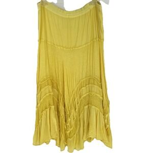 VTG Belma Yellow Boho Midi Skirt One Size Boho Prairie Hippie  80s 90s Tie Waist